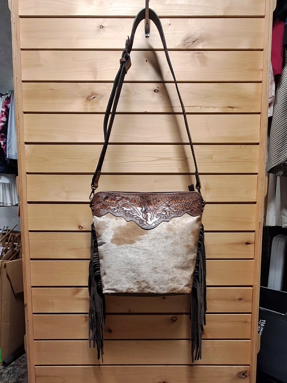 Merbaa Western Leather Cowhide Fringe Crossbody/ Shoulder Bag
